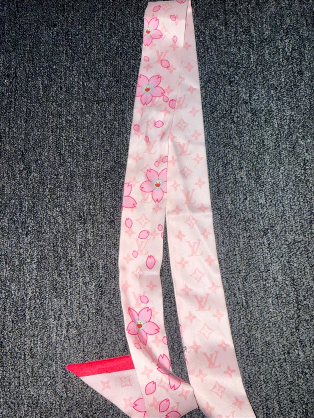 Pink Floral Monogram Silk Scarf Tie